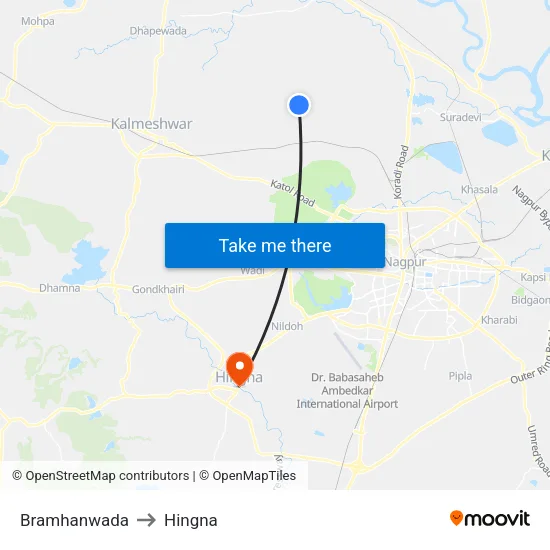 Bramhanwada to Hingna map