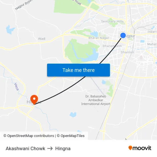 Akashwani Chowk to Hingna map