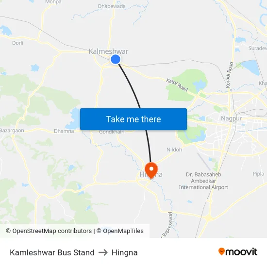 Kamleshwar Bus Stand to Hingna map