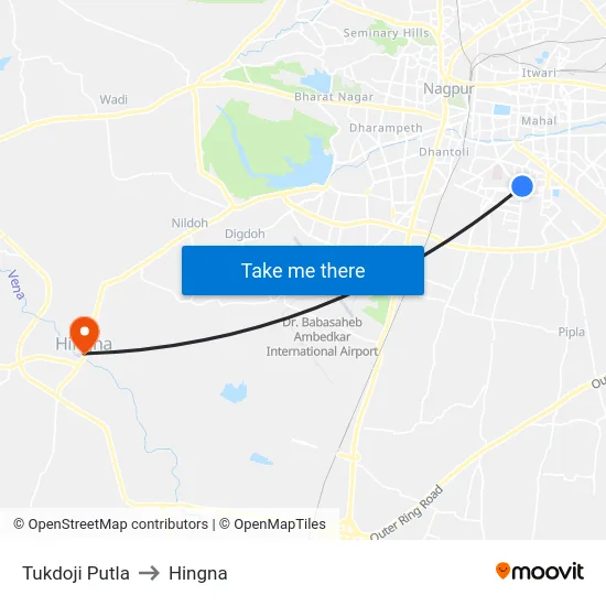 Tukdoji Putala Chowk to Hingna map