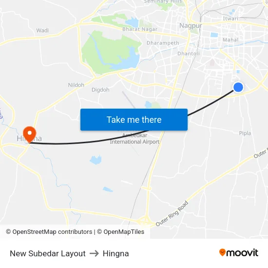 New Subedar Layout to Hingna map