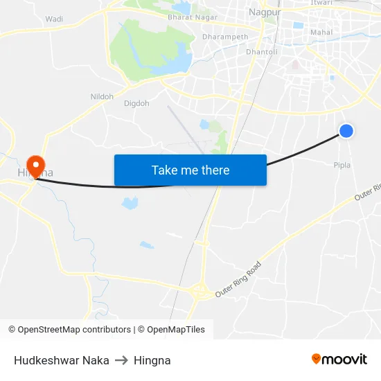 Hudkeshwar Naka to Hingna map