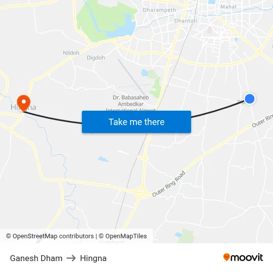 Ganesh Dham to Hingna map