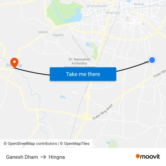 Ganesh Dham to Hingna map