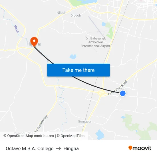 Octave M.B.A. College to Hingna map