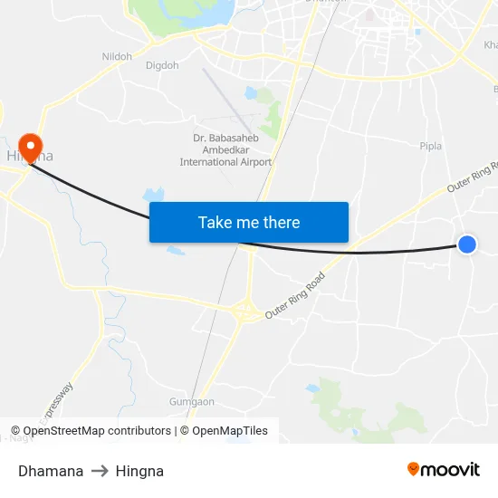 Dhamana to Hingna map