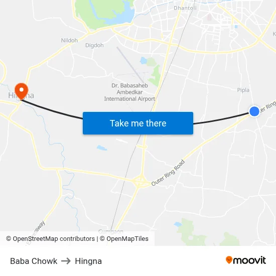 Baba Chowk to Hingna map