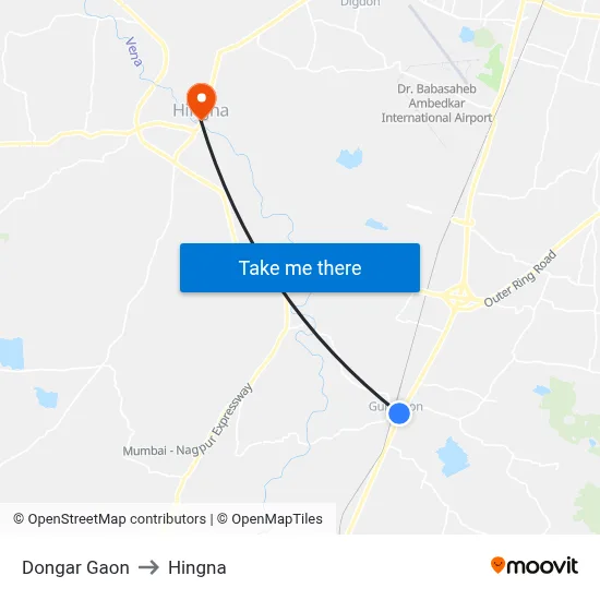 Dongar Gaon to Hingna map