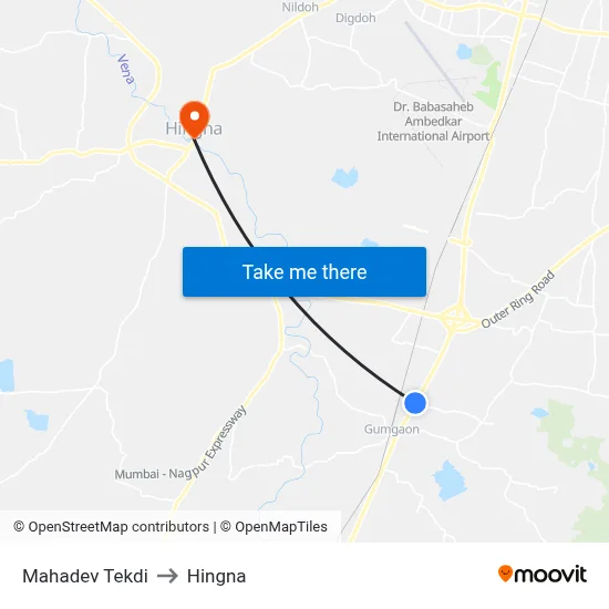 Mahadev Tekdi to Hingna map