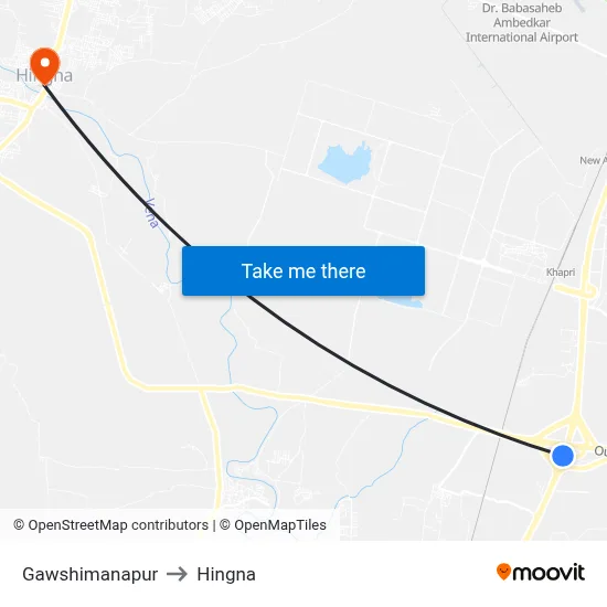 Gawshimanapur to Hingna map