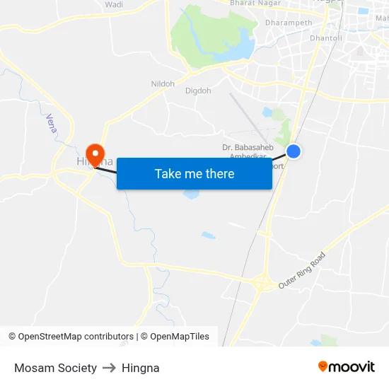 Mosam Society to Hingna map