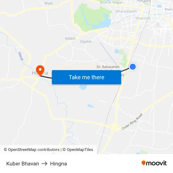 Kuber Bhavan to Hingna map