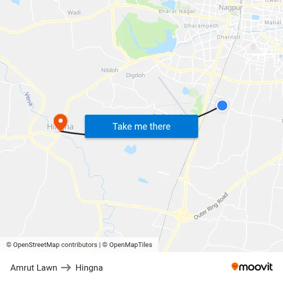 Amrut Lawn to Hingna map