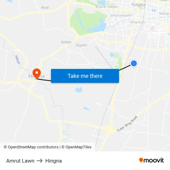 Amrut Lawn to Hingna map