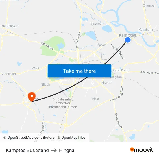 Kamptee Bus Stand to Hingna map