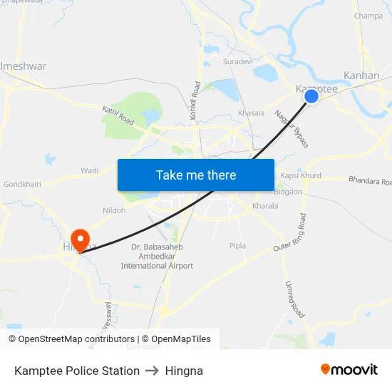 Kamptee Police Station to Hingna map