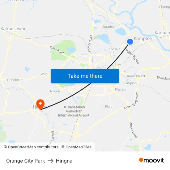 Orange City Park to Hingna map