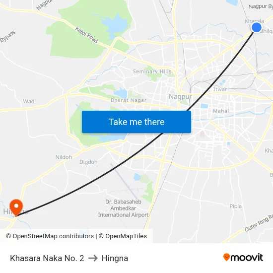 Khasara Naka No. 2 to Hingna map