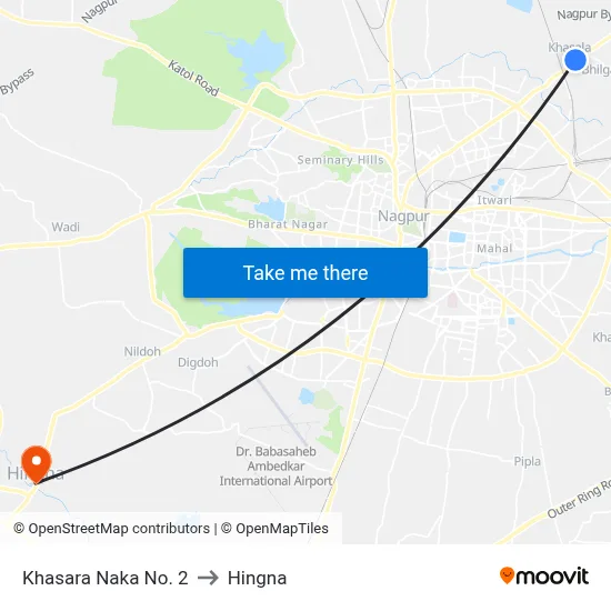 Khasara Naka No. 2 to Hingna map