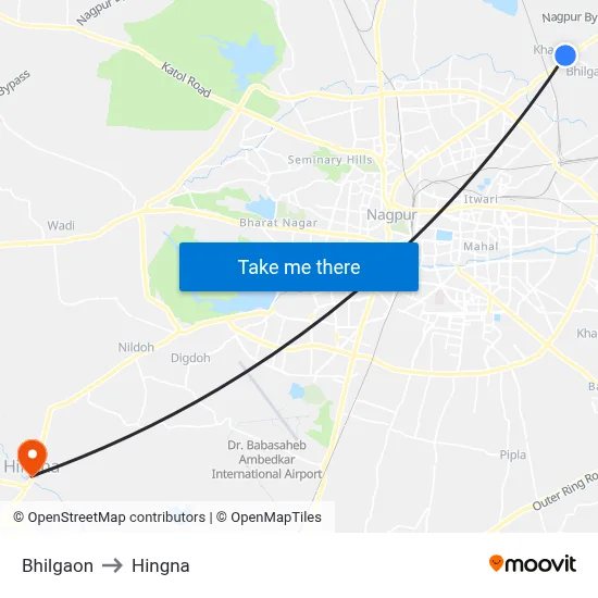 Bhilgaon to Hingna map