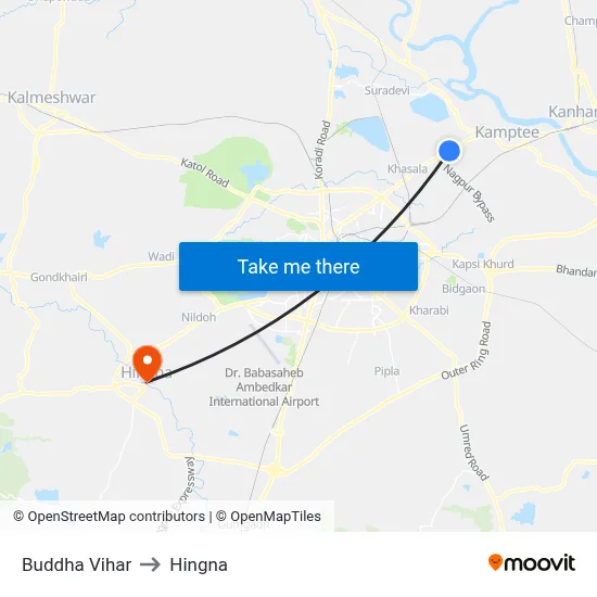 Buddha Vihar to Hingna map