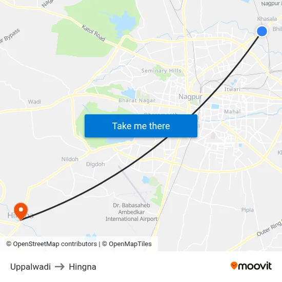 Uppalwadi to Hingna map