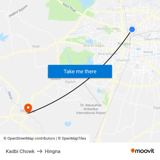 Kadbi Chowk to Hingna map