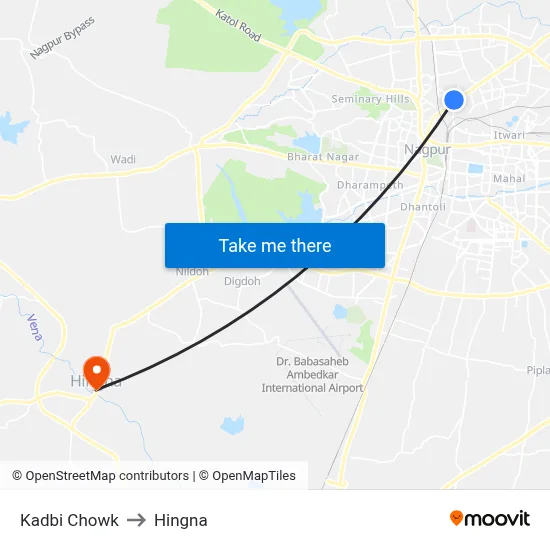 Kadbi Chowk to Hingna map
