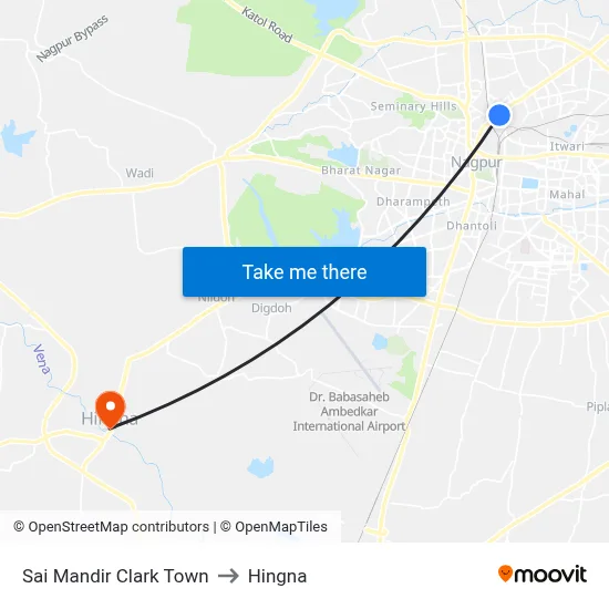 Sai Mandir Clark Town to Hingna map
