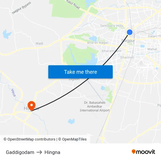 Gaddigodam to Hingna map