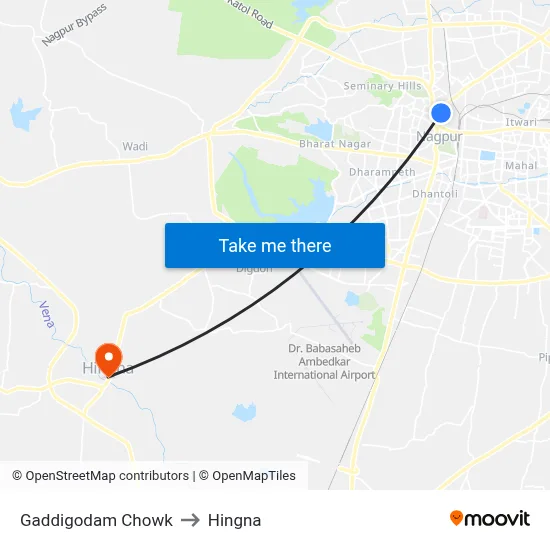 Gaddigodam Chowk to Hingna map