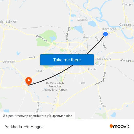 Yerkheda to Hingna map