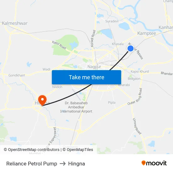 Reliance Petrol Pump to Hingna map