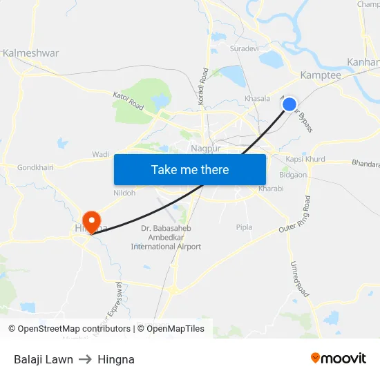 Balaji Lawn to Hingna map