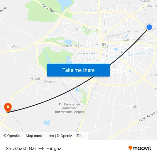 Shivshakti Bar to Hingna map