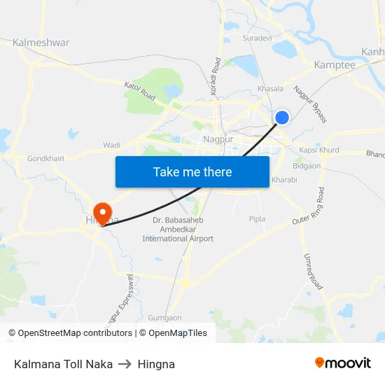 Kalmana Toll Naka to Hingna map