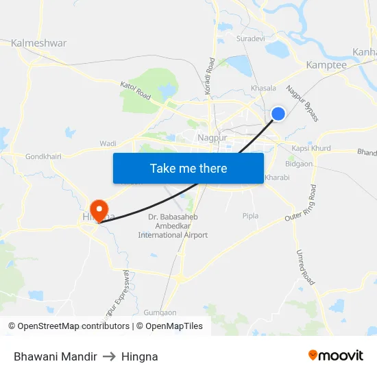 Bhawani Mandir to Hingna map