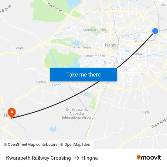 Kwarapeth Railway Crossing to Hingna map