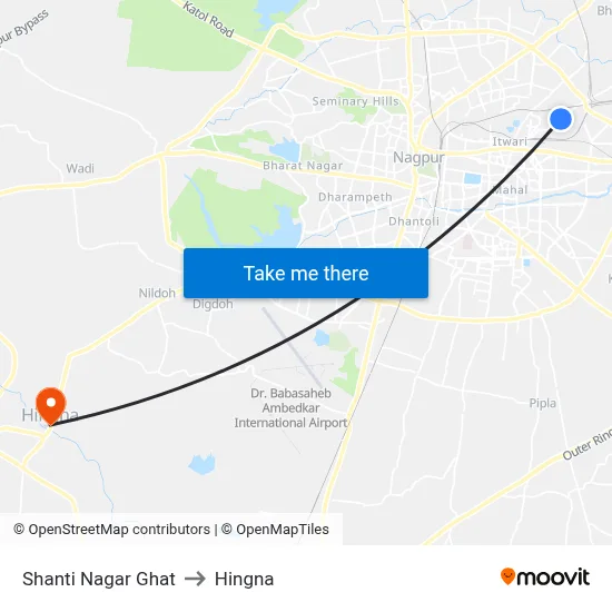 Shanti Nagar Ghat to Hingna map