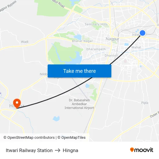 Itwari Railway Station to Hingna map