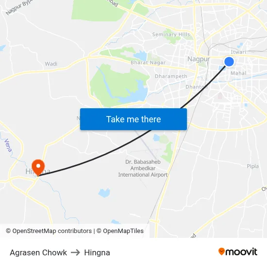 Agrasen Chowk to Hingna map