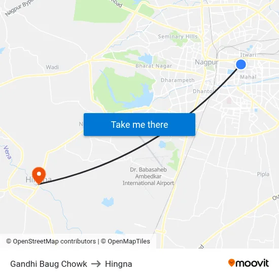 Gandhi Baug Chowk to Hingna map