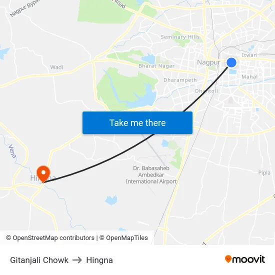 Gitanjali Chowk to Hingna map