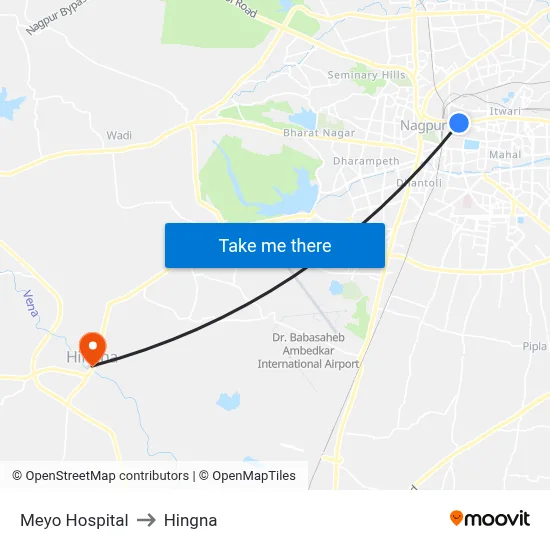 Meyo Hospital to Hingna map