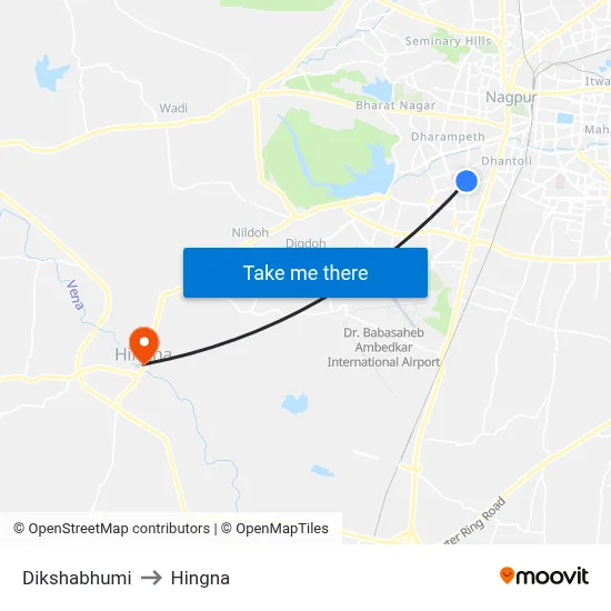 Dikshabhumi to Hingna map
