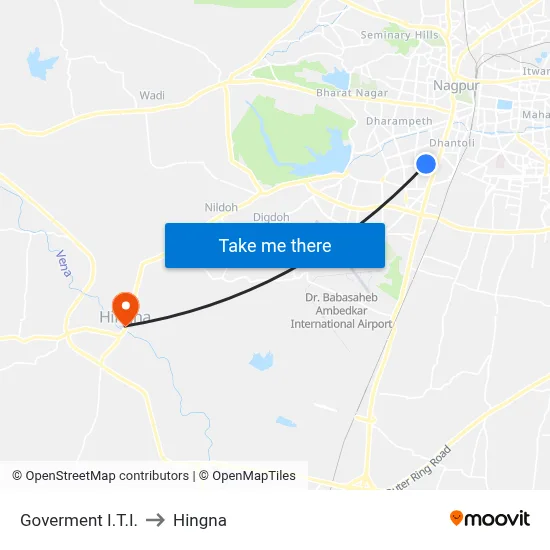 Goverment I.T.I. to Hingna map