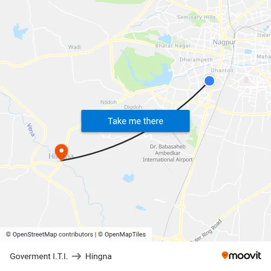 Goverment I.T.I. to Hingna map