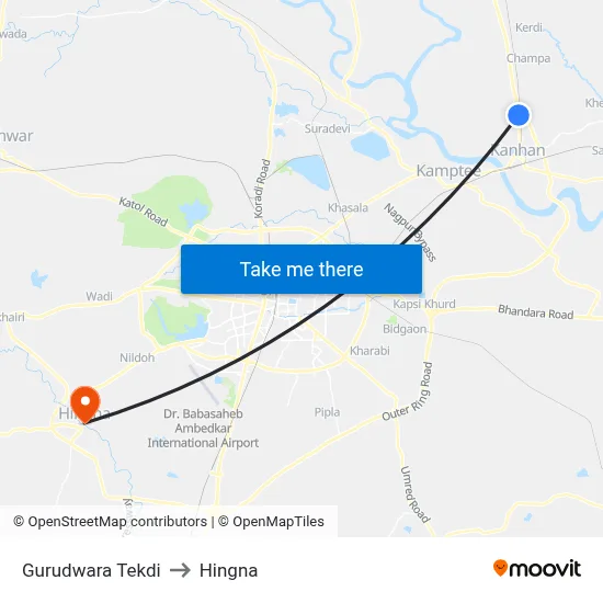 Gurudwara Tekdi to Hingna map