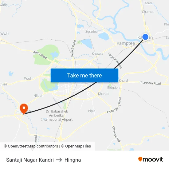 Santaji Nagar Kandri to Hingna map