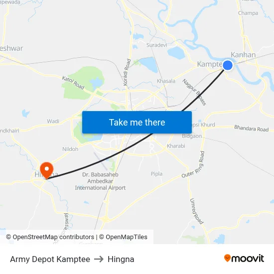Army Depot Kamptee to Hingna map